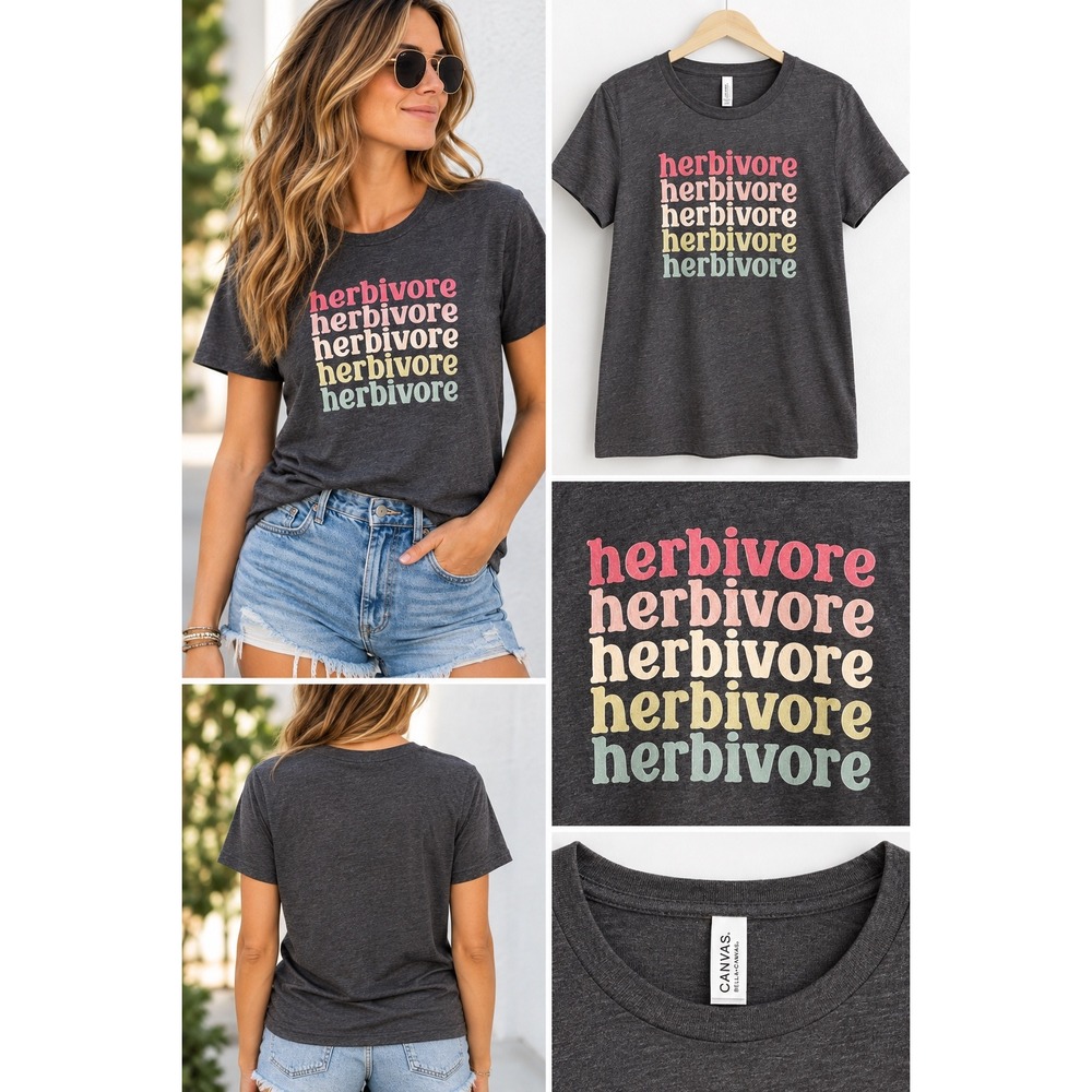 Bella Canvas Herbivore Graphic Tee Shirt Womens Small Gray Retro Vegan Top